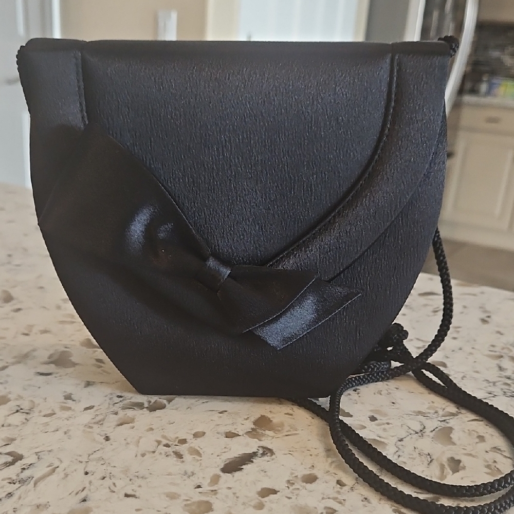 Yves Saint Laurent Black Satin Bow Cross Body/Clutch